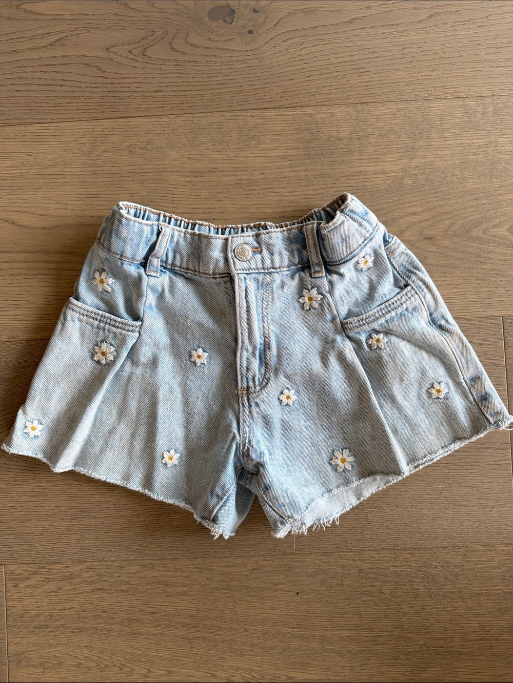Zara Light Blue Denim Daisy Embroidered Girls Shorts
